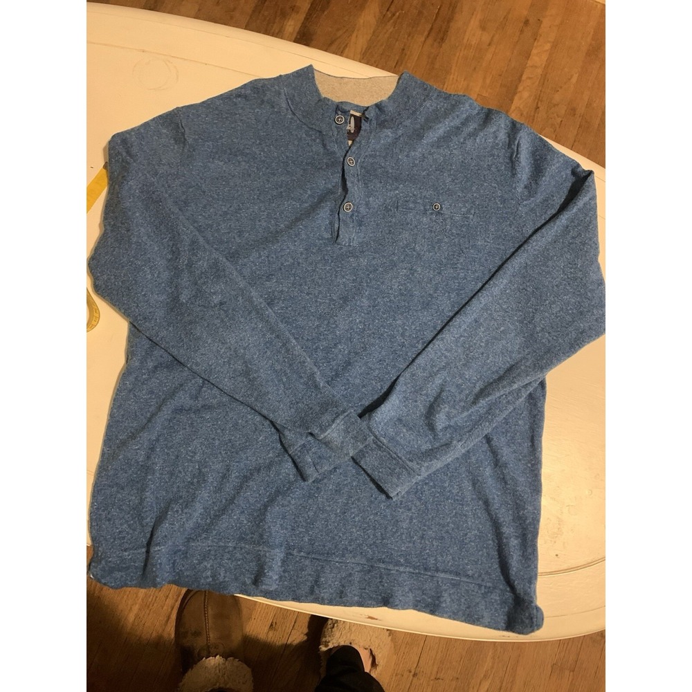 Johnnie O Mens Blue Heathered Long Sleeve Henley Shirt Size Medium